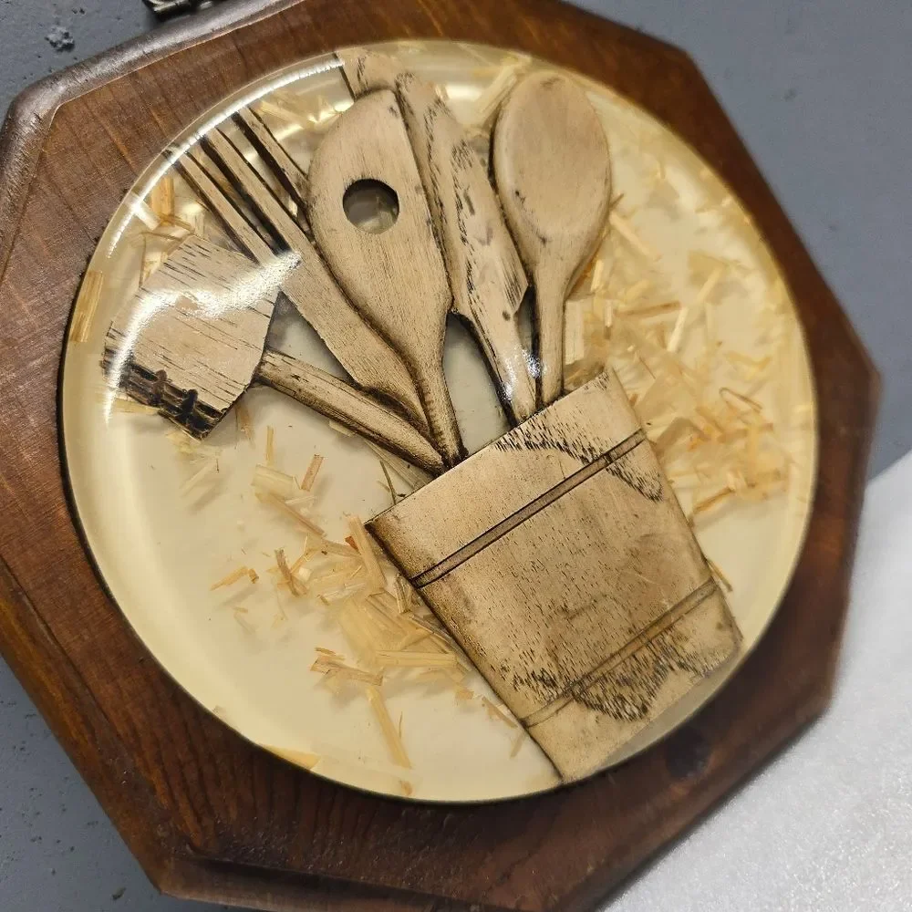 Vintage Lucite Wall Wooden Plaque Kitchen Decor